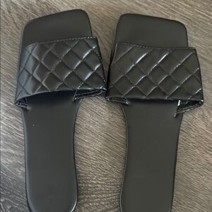 Black Quilted Slide Sandals